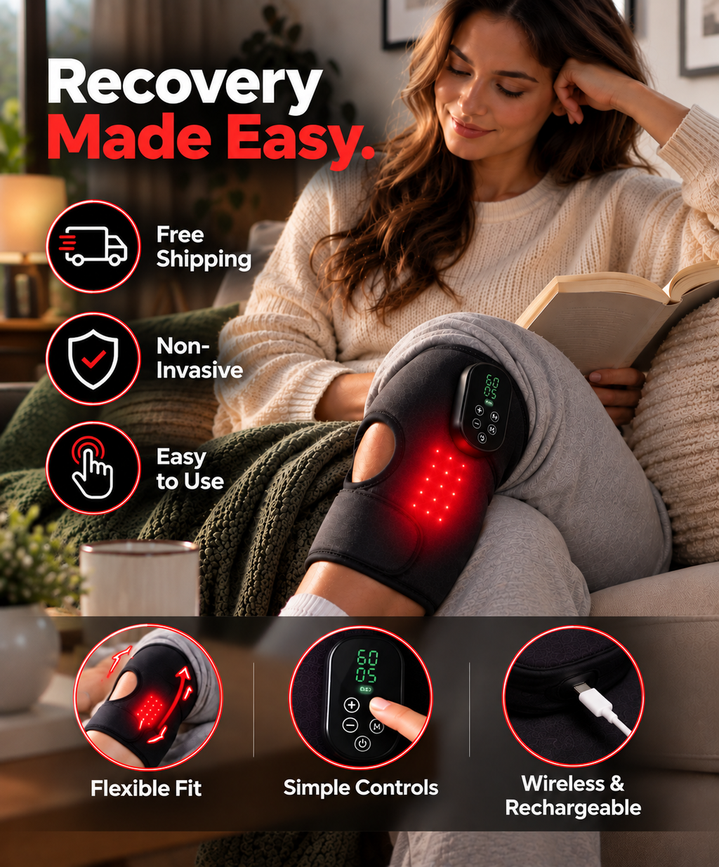 RecoveryX™ Infrared Red Light Knee Wrap